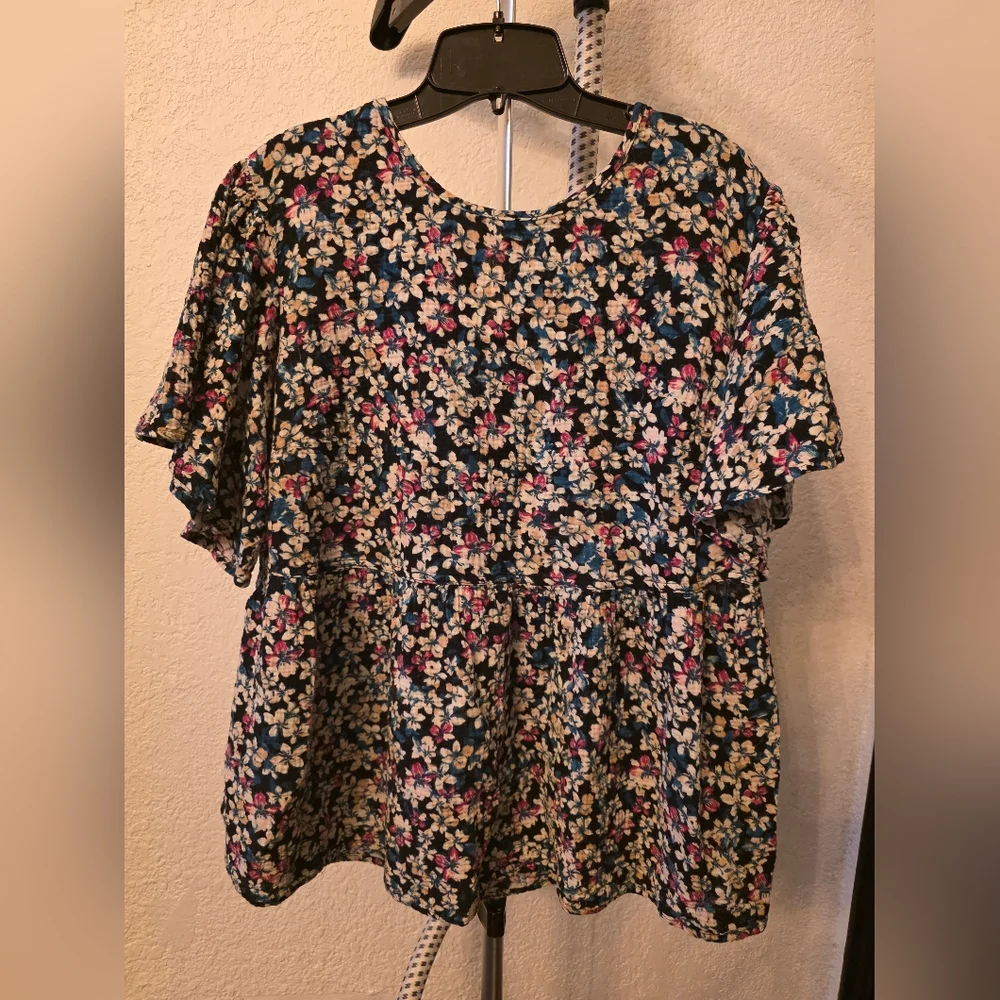 Multicolored Floral Flutter Sleeve Peplum Top Boho Blouse Women's 14 - Picture 8 of 8